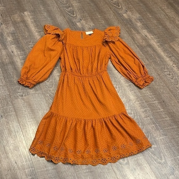 Universal thread eyelet ruffle dress in pumpkin - Picture 3 of 5